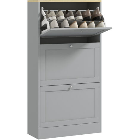 Meuble à chaussures 18 paires, armoire à chaussures avec 3 tiroirs rabattables, étagères réglables, 60x23,5x115cm, gris (1/5)