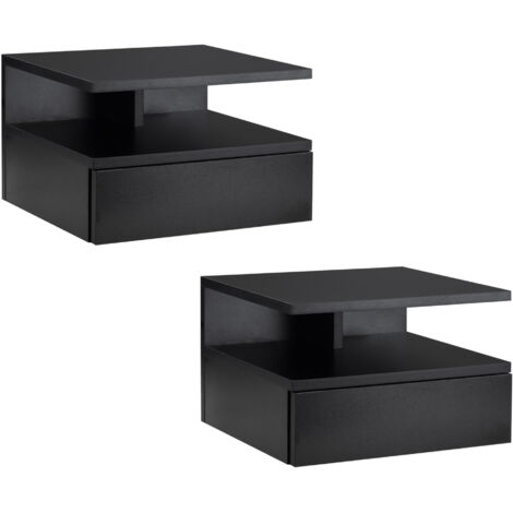 Lot de 2 Tables de Chevet murales - Lot de 2 Tables de Nuit - tiroir Coulissant, Niche, Plateau - Panneaux Particules noir