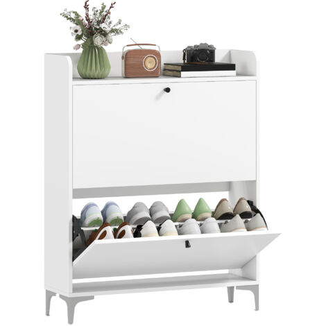 Meuble à chaussures 16 paires, armoire à chaussures avec 2 tiroirs rabattables, étagères réglables, 80x24x101cm, blanc (1/5)