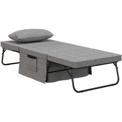Fauteuil chauffeuse lit convertible dossier inclinable 5 positions 1 place - tissu gris