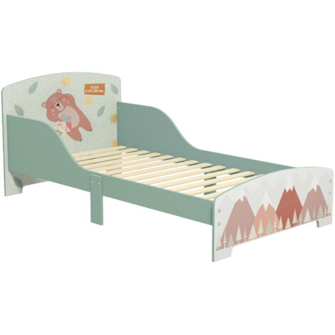 Lit pour enfant 3-6 ans avec barrières de sécurité et motifs dim. 77 x 143 x 60 cm sommier à lattes inclus - Vert