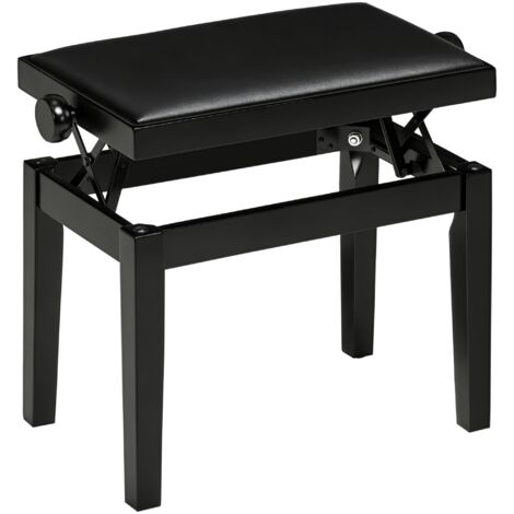 Banc de piano, chaise de piano, hauteur réglable, élégant, finition brillante, similicuir et bois d'hévéa, noir, 63 x 33 x 56 cm (1/5)