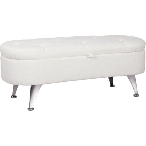 Banc de rangement avec couvercle et pieds en métal pour salon, chambre, couloir, blanc