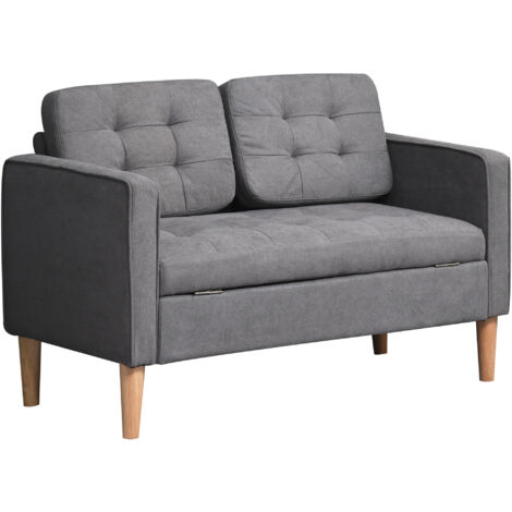 Canapé 2 places avec rangement, pieds en bois, revêtement aspect velours, idéal pour le salon ou la chambre, 117 x 62 x 78 cm, gris (1/5)