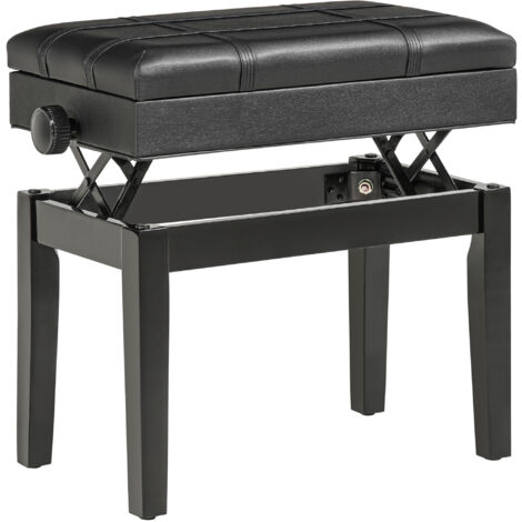 Banc de piano avec rangement dissimulé, tabouret, hauteur réglable, similicuir, noir