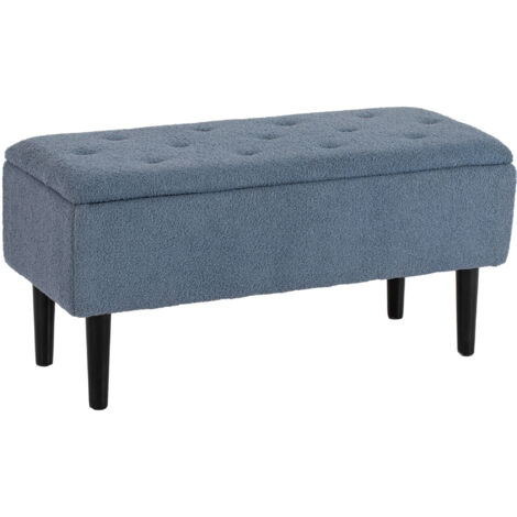 Banquette capitonnée avec coffre de rangement, aspect cachemire, jusqu'à 120 kg, structure en bois naturel, 95 x 38 x 45 cm, bleu