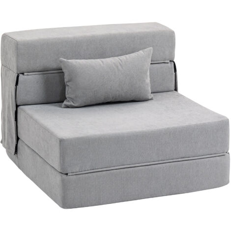 Canapé de sol, canapé rembourré, convertible en matelas, mousse, coussins, gris clair (1/5)