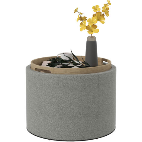 Tabouret rembourré en lin, rangement dissimulé, couvercle réversible, 56 cm x 56 cm x 42 cm, gris et naturel