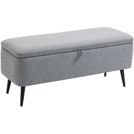 Banc, banc de rangement, banc capitonné, aspect lin, jusqu'à 150 kg, 101 x 38,5 x 44,5 cm, gris