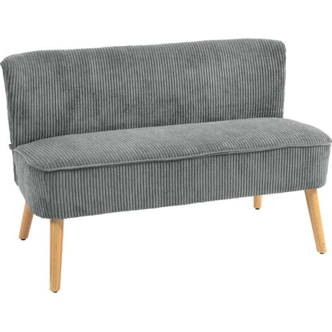 Canapé 2 places capitonné, bois, polyester effet velours, mousse, 117 x 56,5 x 77 cm, gris (1/5)
