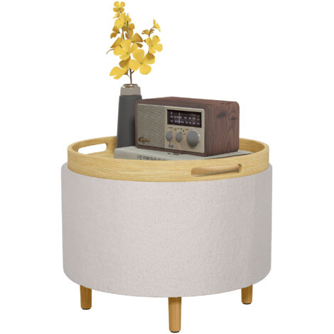 Tabouret rembourré en polaire douce, compartiment de rangement dissimulé, couvercle réversible, 56 cm x 56 cm x 42 cm, blanc