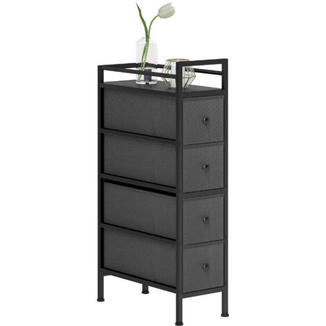 Commode à 4 tiroirs en tissu non tissé, meuble de rangement avec structure en acier, 20 cm x 43 cm x 81,5 cm, noire