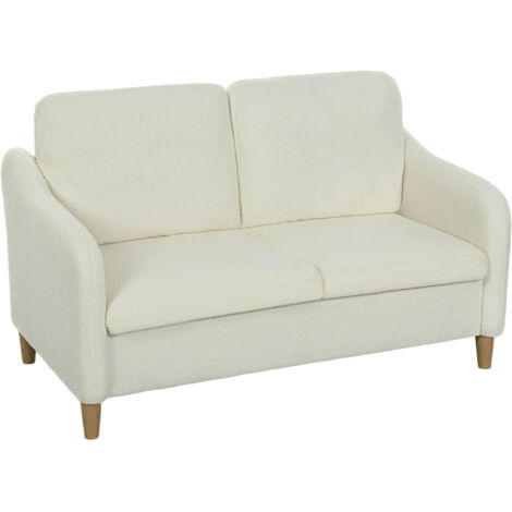 Canapé 2 places, petit canapé aspect polaire sherpa, 137 cm, pour salon, blanc crème (1/5)