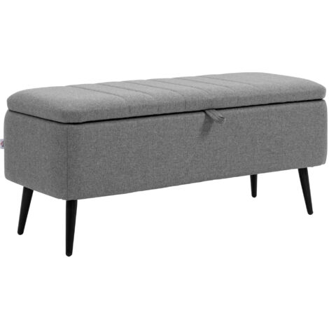 Banc de rangement, banquette capitonnée aspect lin, coffre de rangement avec pieds en acier, 102 x 40 x 44 cm, gris (1/5)