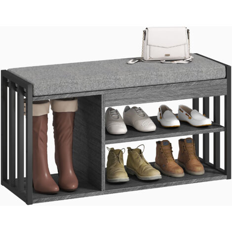 Étagère à chaussures avec banc intégré, meuble à chaussures d'entrée, armoire à chaussures à 3 niveaux, pour couloir, entrée, salon, chambre, gris (1/5)