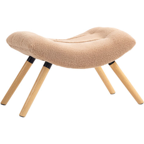 Repose-pieds moderne avec revêtement en polaire et pieds en bois, capitonné, pour salon, chambre, couloir, marron