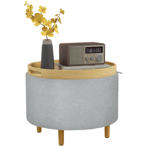 Tabouret rembourré en polaire douce, compartiment de rangement dissimulé, couvercle réversible, 56 cm x 56 cm x 42 cm, gris