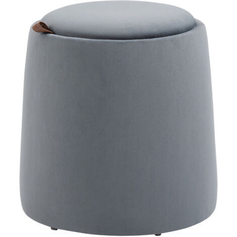 Tabouret 2-en-1 aspect velours avec espace de rangement et couvercle amovible Ø44 cm x 47,5 cm Gris