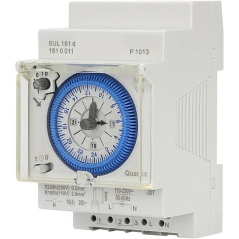 110-230 V CA Minuteur mécanique analogique SUL181H / SUL181D,  Cycle 24 heures, Intervalle de 15 minutes, Contrôleur manuel/automatique, Interrupteur horaire sur rail DIN, Relais temporisé programmabl