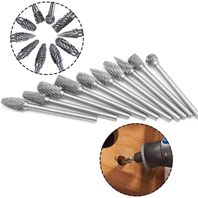 5 Fraises Rotatives En Carbure Tungstène - Tige 6mm, Tête 10mm - Pour Métal, Bois, Pierre - Kit Avec Boîte