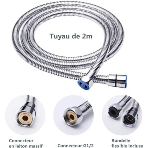 Pommeau De Douche Chromé Noir Mat, Tuyau De Douche En Acier Inoxydable