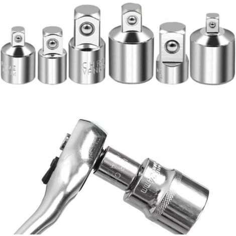 Adaptateur de douille, adaptateur de cliquet 6 pièces, jeu d'adaptateurs 1/4" à 3/8", 3/8" à 1/4", 3/8" à 1/2", 1/2" à 3/8", 1/2" à 1/4", 1/4" à 1/2", adaptateurs réducteurs pour embouts