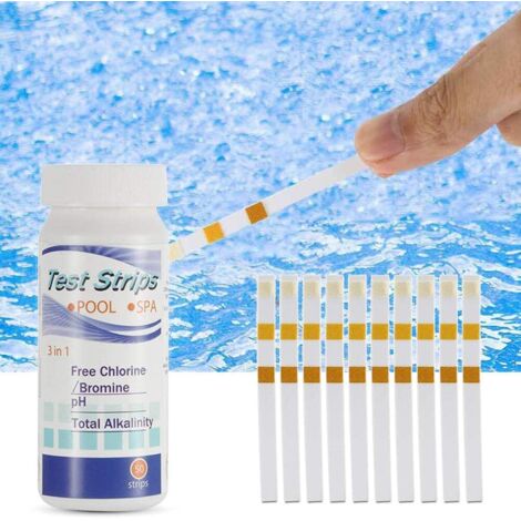 100 Pcs Papier PH Testeur Piscine, Testeur Piscine Bandelette, Test durete de l'eau pour Tester Chlore Libre, L'alcalinité Totale et pH, Spa Bain à Remous Test, Test d'acide Cyanurique(3 en 1)