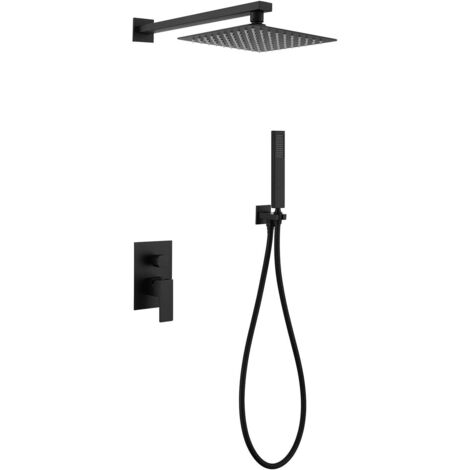 Douche à effet pluie encastrée en acier inoxydable brossé Noir - 8 inch (1/5)
