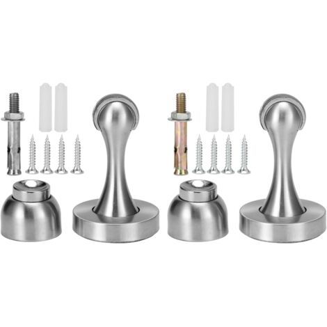 Lot De 4 Butées De Porte Magnétiques, Butées De Porte Magnétiques En Nickel Brossé Noir, Support