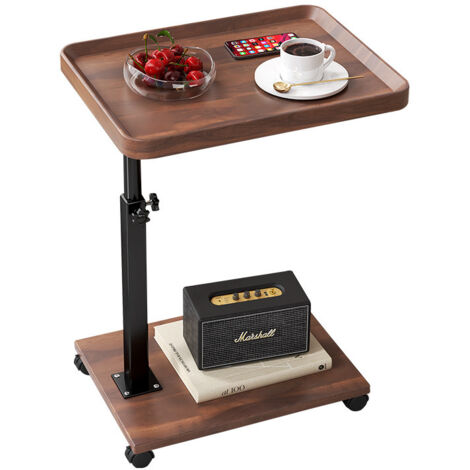 Table d'appoint à roulettes, table basse, moderne, réglable en hauteur, en bois, rotative à 360°, pour canapé, ordinateur portable, lit, salon - 40 x 40 x 45 cm, bois de noyer
