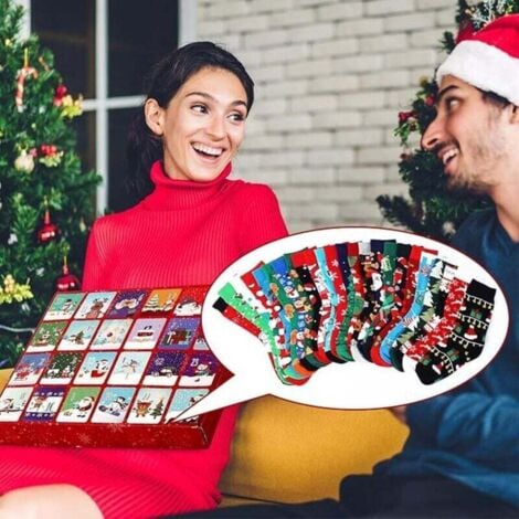 Calendriers De L'avent Noel Chaussettes, 24 Paires Chaussettes De Noël Avec 24 Boîtes De Calendrier De L'Avent De Compte à Rebours - Maison