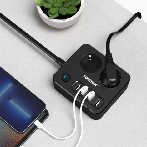 Lntyq Multiprise Cube 9-en-1 Avec USB, 5 Prises Avec 4 Ports USB, Prise Avec Interrupteur, Parasurtenseur Avec Interrupteur Et Cable 2M, Rallonge Multiprise 4000W, Noir