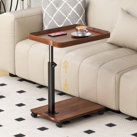 Table d'appoint à roulettes, table basse, moderne, réglable en hauteur, en bois, pivotante à 360