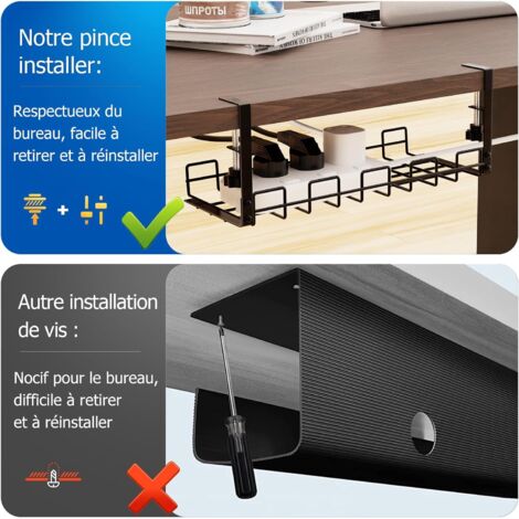 PureMounts Porte-Câbles Sous Bureau – Gestion Câbles Organisée, Montage Facile, Noir Métal Robuste Pour Bureau Propre