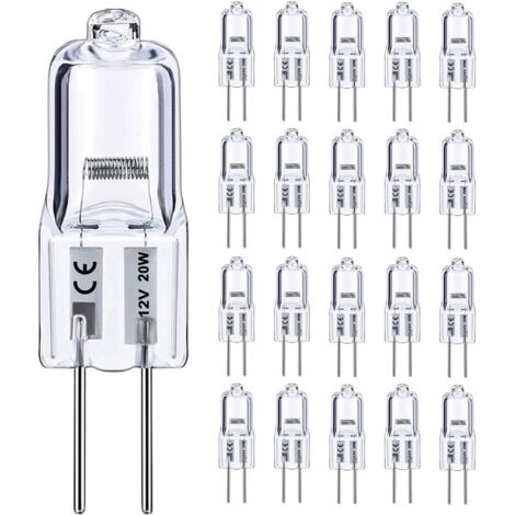 Ampoule halogène G4 12 V 20 W, lot de 20, intensité variable, blanc chaud 2 800 K, longue durée de vie, pour éclairage sous meuble ou lustre. (1/5)