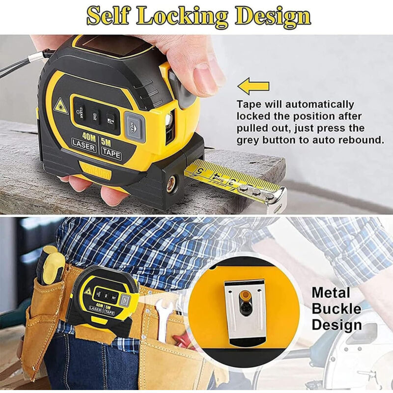 Télémètre Numérique 2 En 1 Avec Ruban à Mesurer En Acier De 5 Mètres Et