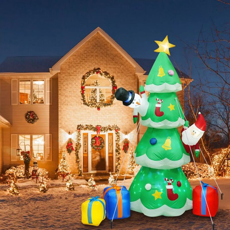 Sapin De Noël Gonflable 6 Pieds Avec LED - Blanc, Lumineux, Extérieur