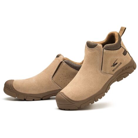 Chaussures de sécurité de soudage à enfiler - semelle en caoutchouc antidérapante - chaussures de travail résistantes à l'usure et anti-brûlure adaptées aux soudeurs - marron - 44EU
