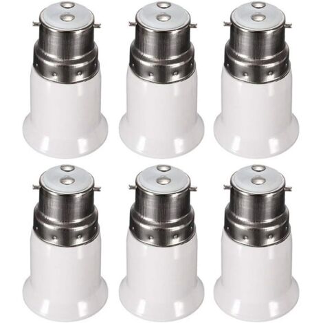 Adaptateur de culot B22 vers E27 pour ampoules LED – AC 230V – Lot de 6 – Plastique ignifuge – Compatible jusqu'à 60W – Denuotop