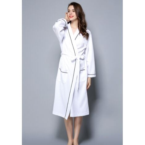 Peignoir Femme Coton Gaufré Léger Robe de Chambre Unisexe Spa