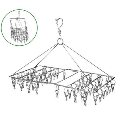 Cintre à chaussettes pour corde à linge, étendoir à vêtements, sèche-chaussettes pliable, 52 clips, sèche-chaussettes pliable en acier inoxydable (1/5)