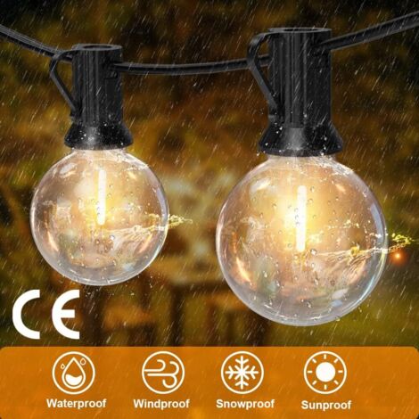 Guirlande Guinguette Extérieur 30M, Avec 50 2 G40 LED Ampoules IP45 Imperméable, Blanc Chaud Chaîne Lumiere Exterieur Pour Terrasse, Mariage, Noël | Leroy Merlin