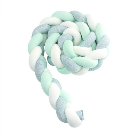 Umnuou – Tour de lit bébé tressé 3M – Protection velours contre les chocs – Décoration chambre nouveau-né – Couleur vert menthe et gris dénoyauté
