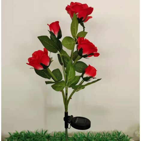 Lampes solaires à LED en forme de roses artificielles pour extérieur, décoration de jardin, cour, patio, tombe, cimetière, balcon, décoration de Noël – Rouge (1/5)