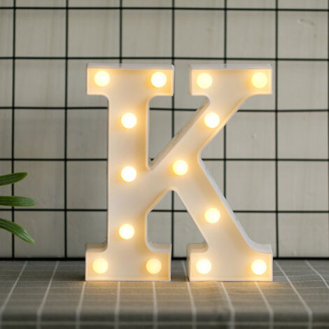 Lettres de l’alphabet à LED avec lumière blanche chaude pour décoration d’intérieur, fête, bar, mariage ou festival（K）,AAFGVC