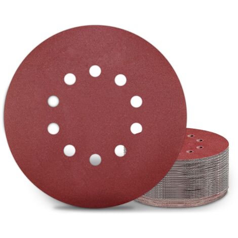 Aafgvc – Disques abrasifs 225 mm – Lot de 25 tampons P240 10 trous – Pour ponceuses à long cou et meuleuses cloisons sèches – Alumine haute qualité (1/5)