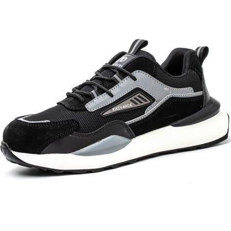 Chaussures de travail pour hommes et femmes, chaussures de protection du travail sur les chantiers de construction, chaussures à bout en acier, respirantes et confortables, légères et douces-46，noir