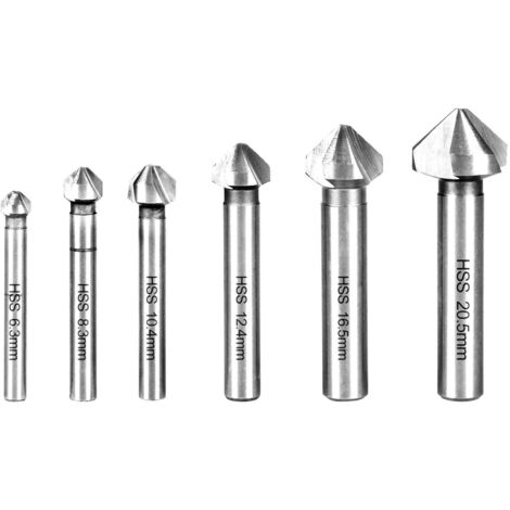 6 tlg 90° 3 Flute HSS Kegelsenkersatz Anfassen Versenkbohrer 1/4" 6-Kanntschaft Senker Senkbohrer Versenker-Bit Kegelsenker Satz (1/5)