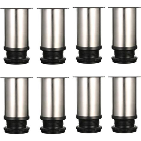 Litzee – Lot de 8 pieds de meuble réglables 80-95mm – Métal chrome – Installation facile avec vis incluses – Pour projets de bricolage
