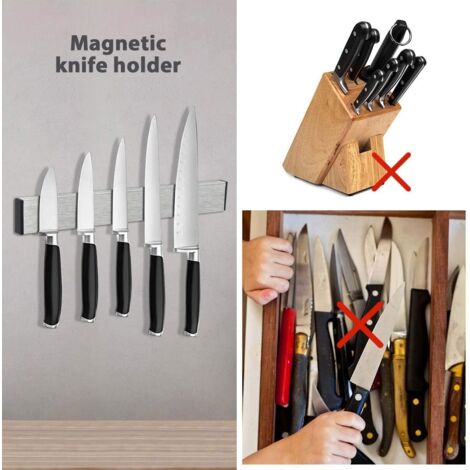 Rangement Couteaux Mural Porte-couteaux Magnétique Mural 40cm - Aimant Extra Fort Pour Rangement Cuisine Pratique Adhésif 3m Sans Perçage